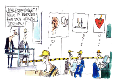 Bild: Karikatur zum Thema Schwerbehinderte im Betrieb (Foto: IGM)